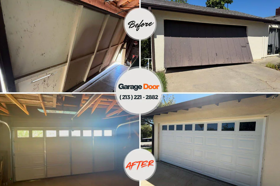Before and after: garage door repair Belvedere, CA